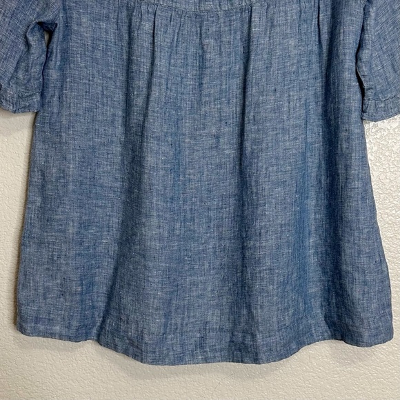 Sanctuary 100% Linen Chambray Lace Up Ruffled Sleeves Top, Sz Large - Picture 9 of 12